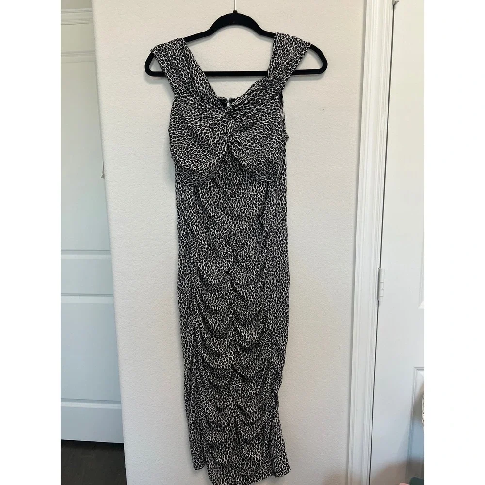Michael Kors‎ Aluminum Animal Print Off Shoulder Ruched Midi Dress - Size L